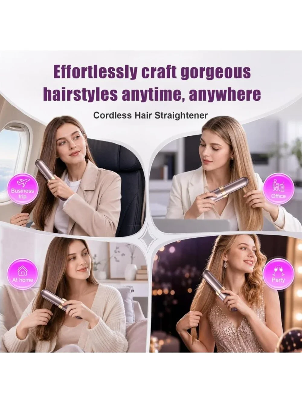 Upgraded Cordless Hair Straightener Brush - Ionic, Anti-Frizz, Fast Heating